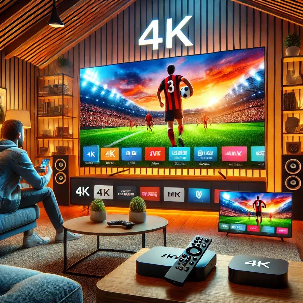 "IPTV Test Kostenlos in 4K – Modernes Wohnzimmer mit großem Smart-TV, der gestochen scharfes 4K-Streaming zeigt, ideal für IPTV-Nutzer in Deutschland."