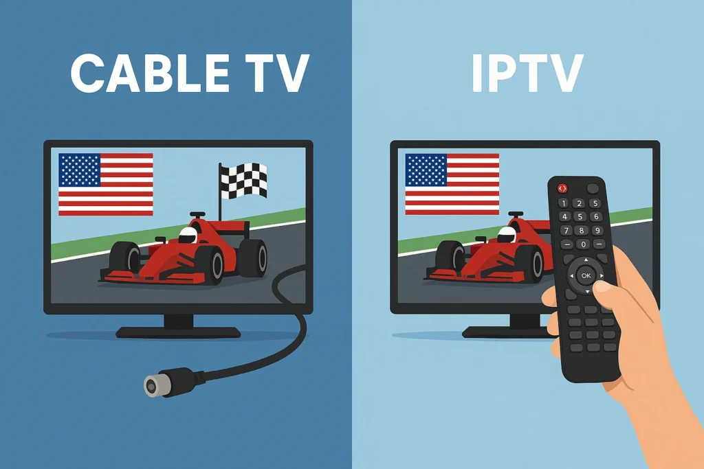 compare cable TV vs IPTV for watching formula 1 without cable in the US